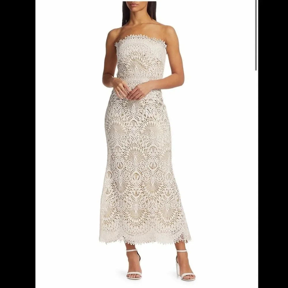 Badgley Mischka Lace Strapless Mermaid Dress - Picture 2 of 12